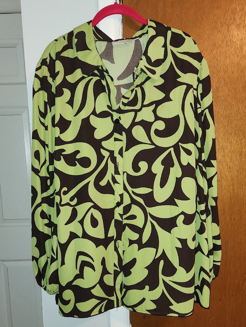 Belle by Kim Gravel Green and Brown Printed Button-Front Shirt